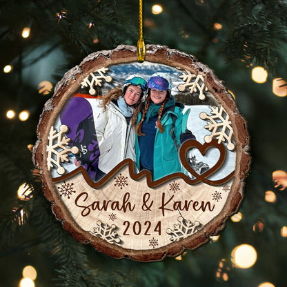 Custom Snow Boarding Photo 2-Layer Wood Ornament