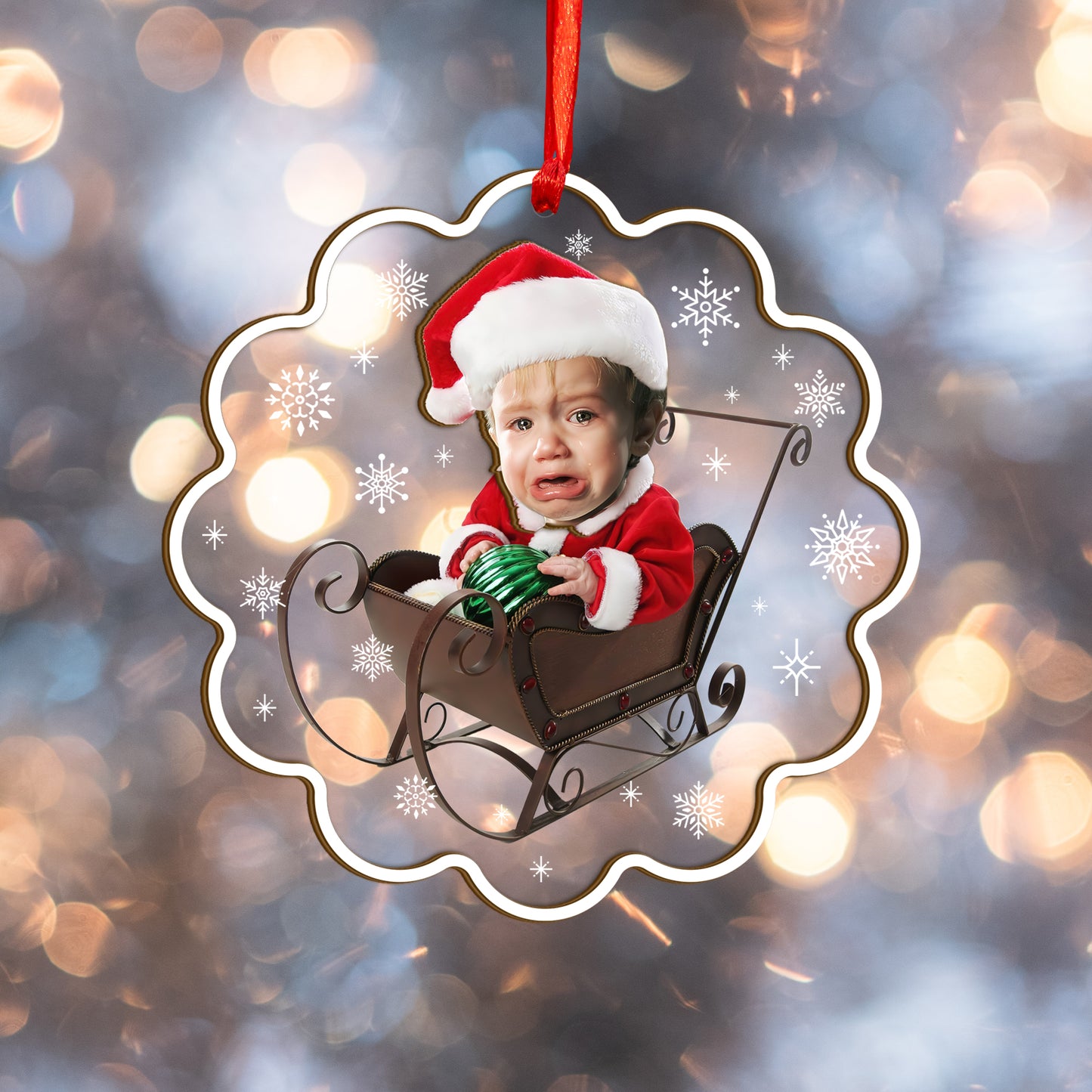 Custom Face Photo Baby Christmas Wood and Acrylic Ornament