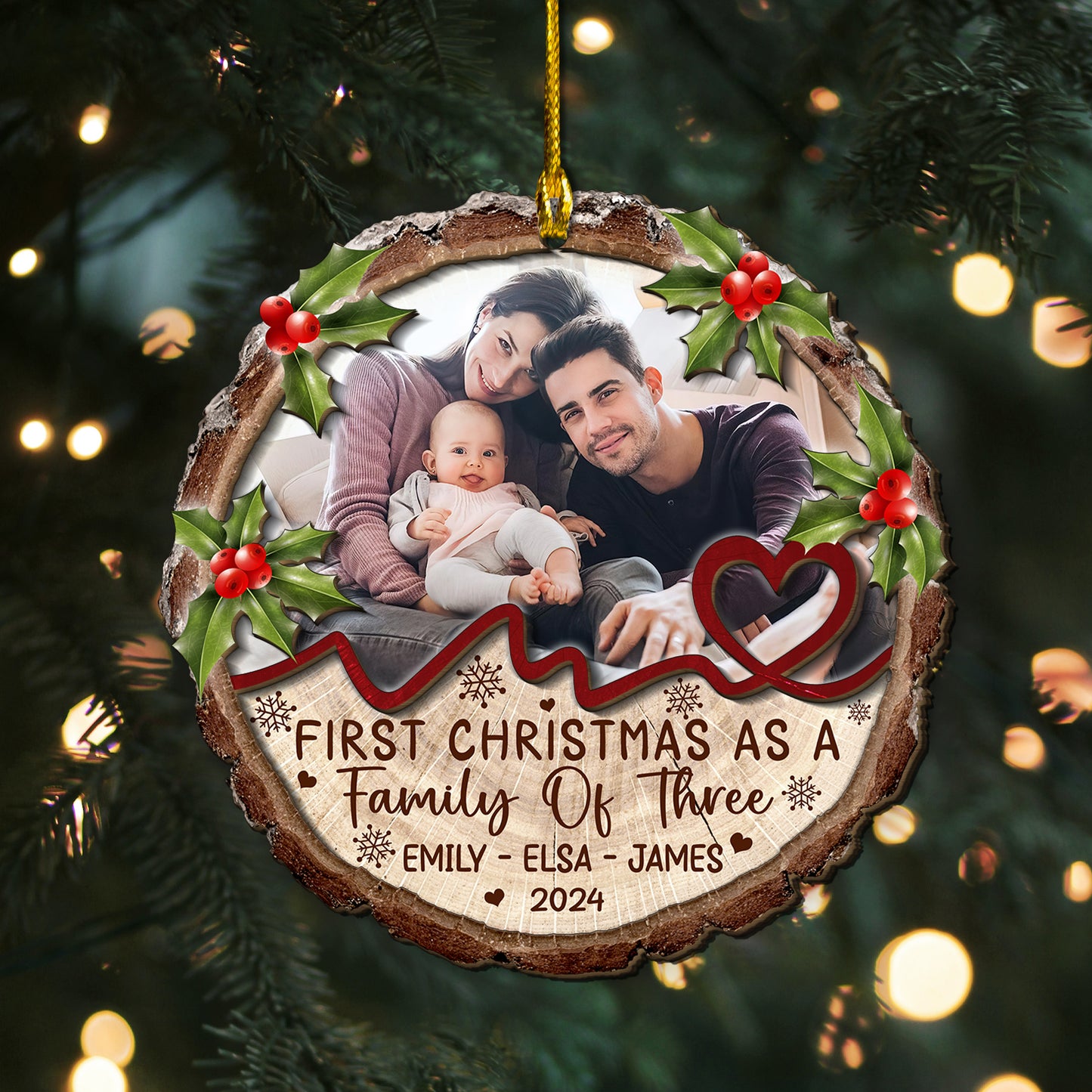 Custom Family Photo 2-Layer Wood Ornament