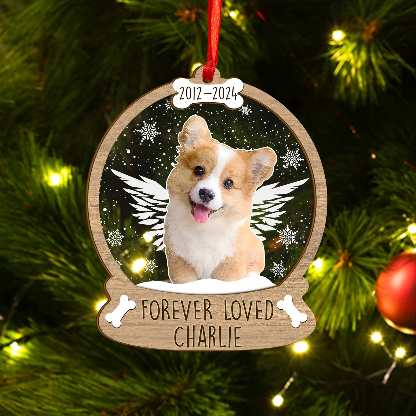 Custom Dog Memorial Photo Wood and Acrylic Ornament