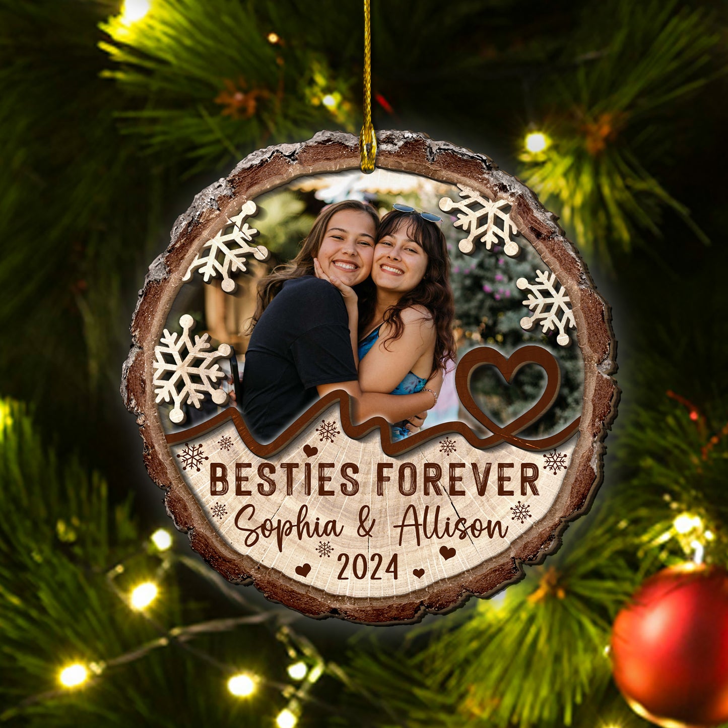 Custom Bestie Photo 2-Layer Wood Ornament