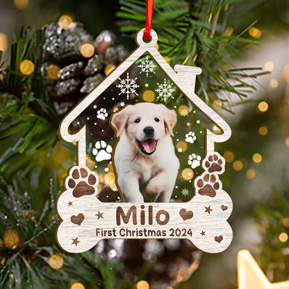 Custom Photo Dog First Christmas Wood and Acrylic Ornament