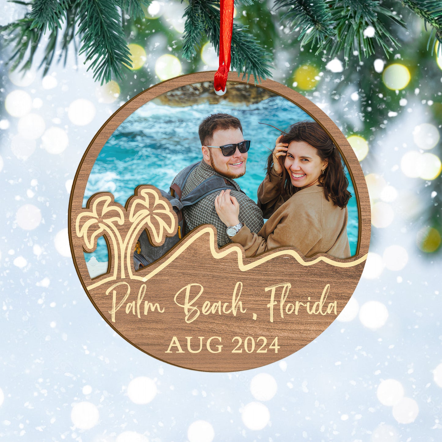 Custom Vacation Photo Wood and Acrylic Ornament