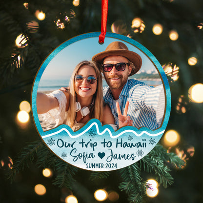 Custom Travel Photo Wood and Acrylic Ornament