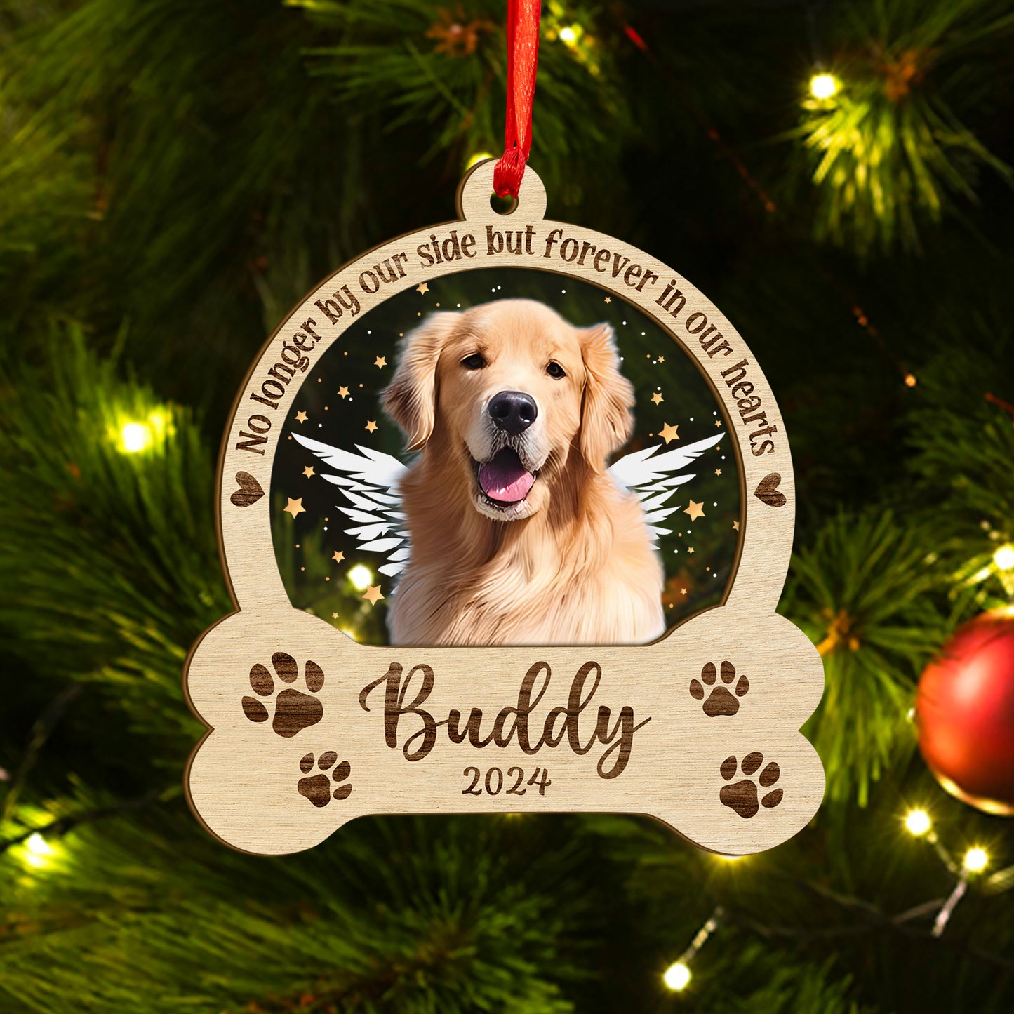 Custom Dog Memorial Photo Wood and Acrylic Ornament