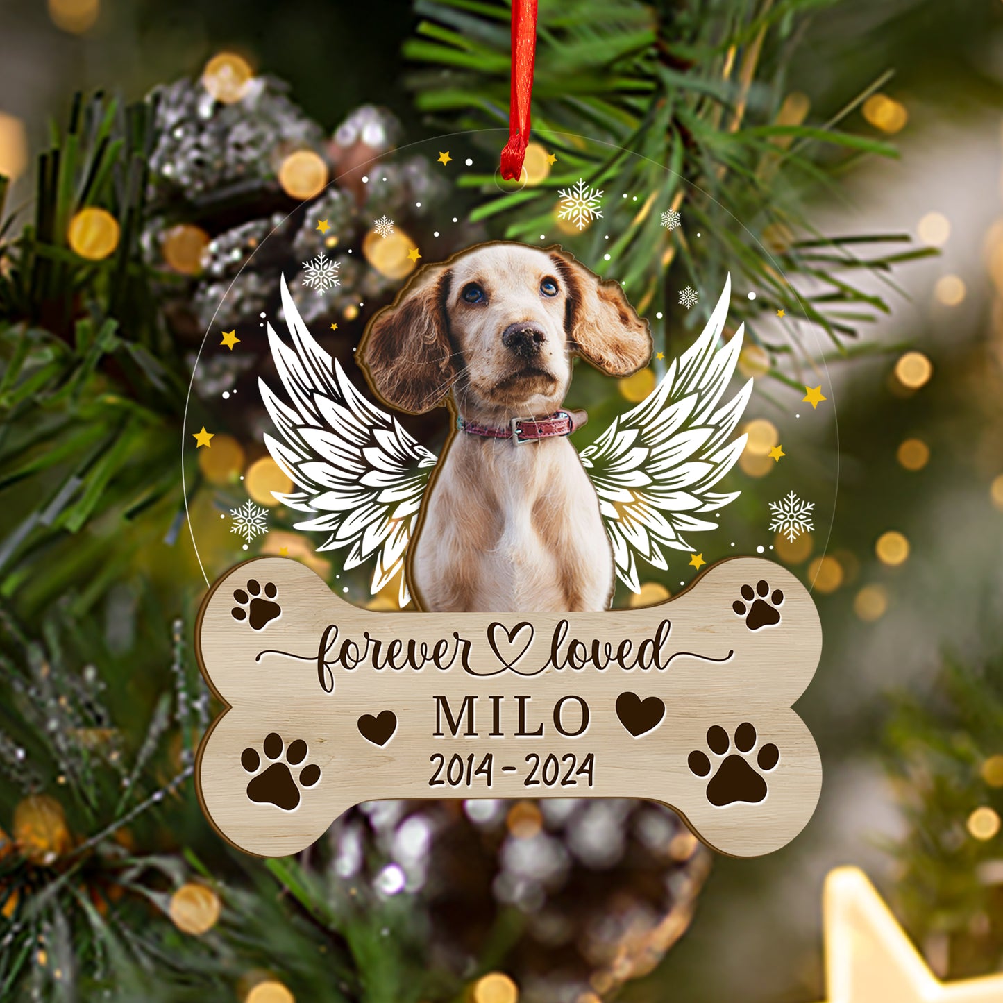 Custom Photo Memorial Dog Wood and Acrylic Ornament