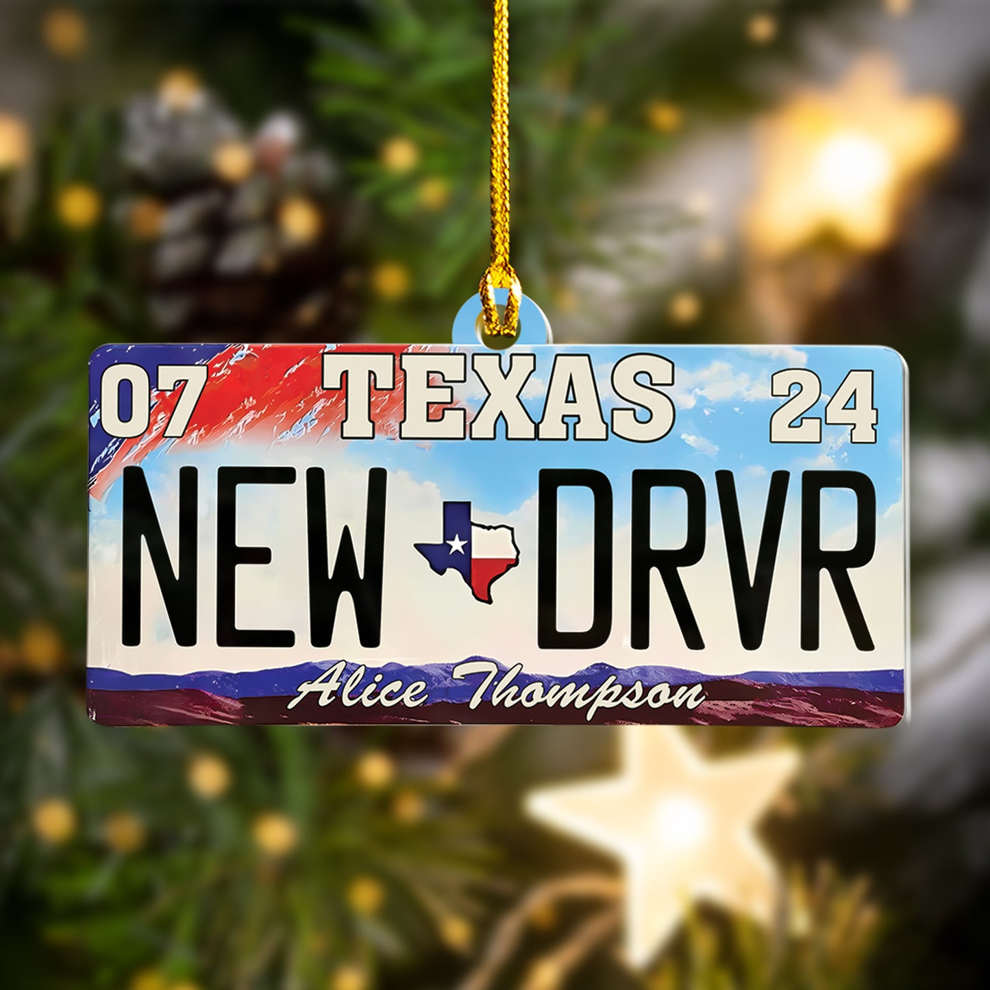 Custom New Driver Name Texas Plate Ornament