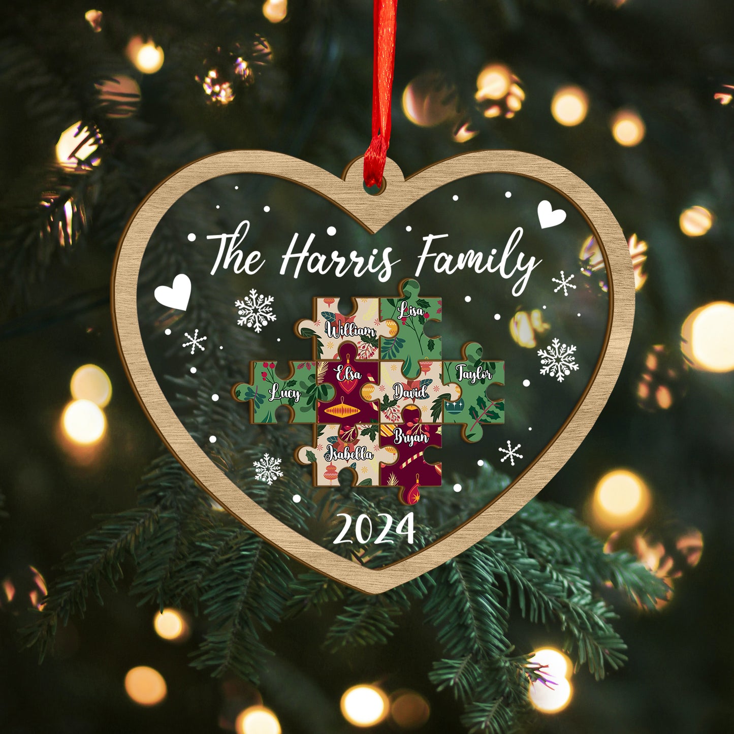 Custom Puzzles Family Names Wood and Acrylic Ornament