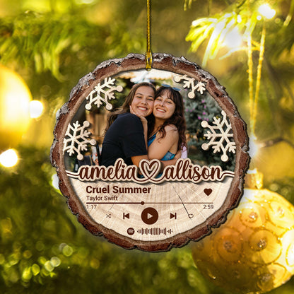 Custom Bestie Song Photo 2-Layer Wood Ornament