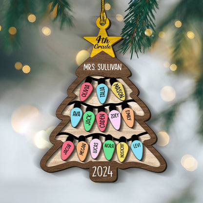 Custom Class List Christmas Tree 2-Layers Wood Ornament