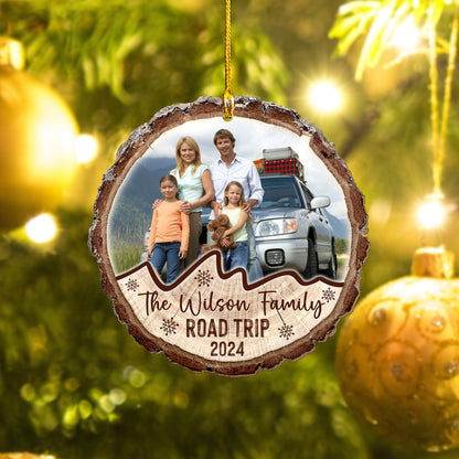 Custom Road Trip Family Photo Wood Slice Ornament