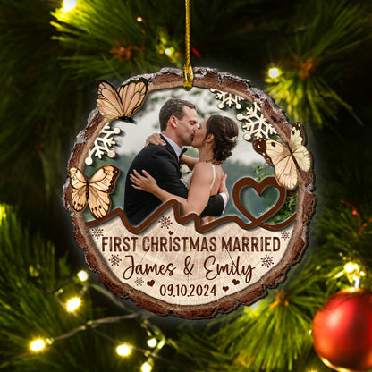 Custom Wedding Photo 2-Layer Wood Ornament