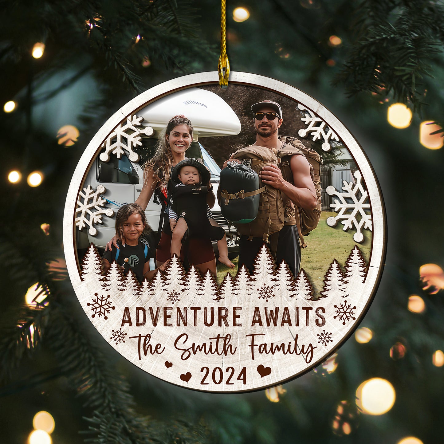 Custom Camping Photo  2-Layer Wood Ornament