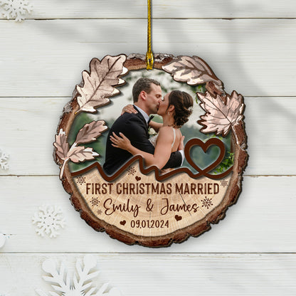 Custom Wedding Photo 2-Layers Wood Slice Ornament