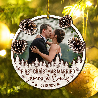 Custom Wedding Photo 2-Layers Wood Ornament