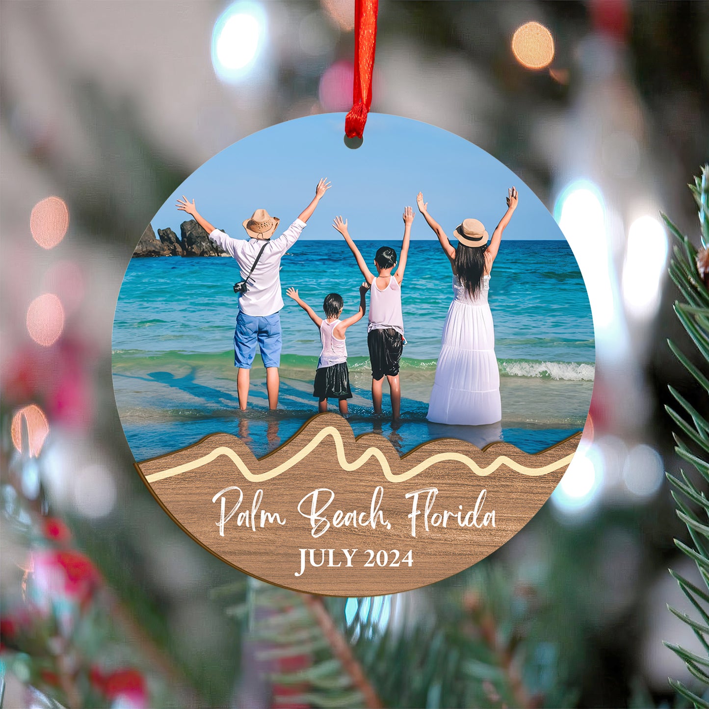 Custom Photo Family Travelling Wood and Acrylic Ornament