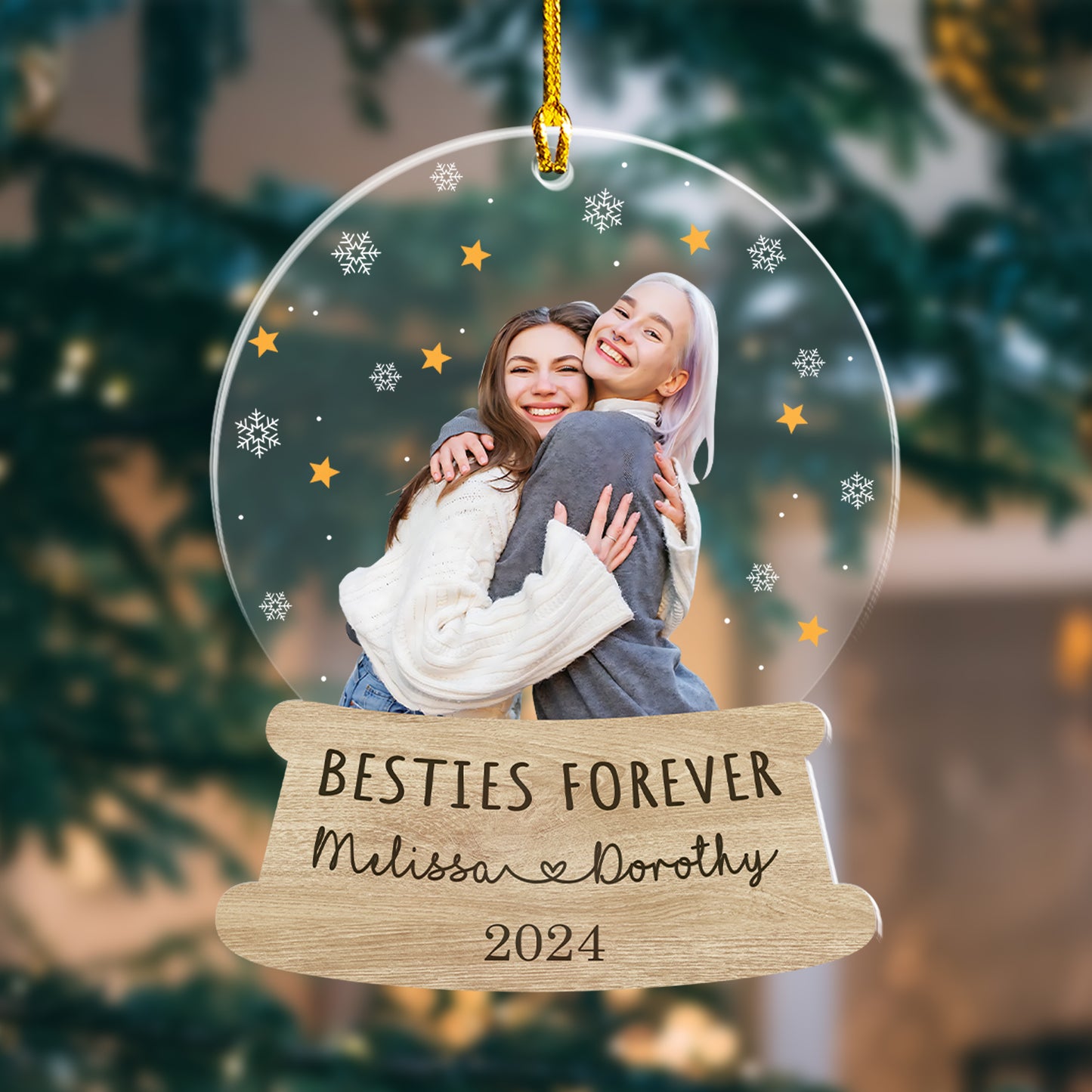 Custom Besties Photo Snowball Ornament