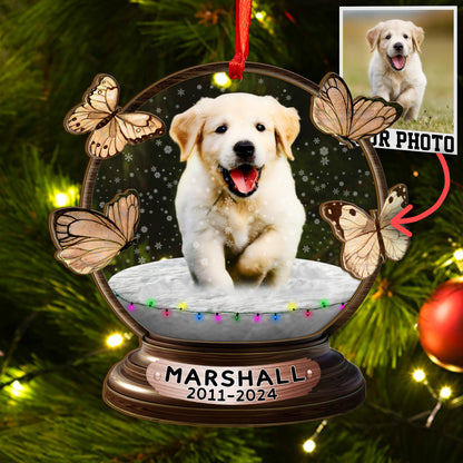 Custom Memorial Dog Photo Snowball Wood and Acrylic Ornament