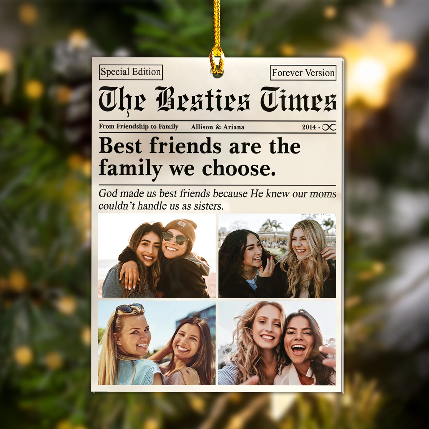 Custom Besties Photo Newspaper Ornament