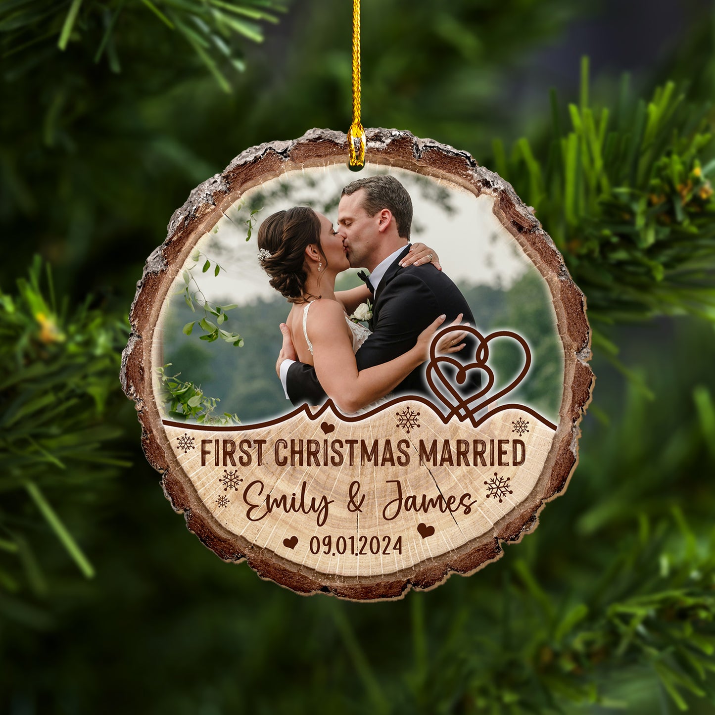 Custom Wedding Photo Wood Ornament