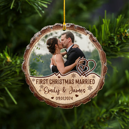 Custom Wedding Photo Wood Ornament