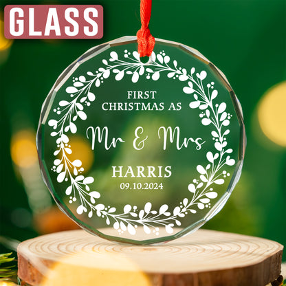 Custom First Christmas As Mr & Mrs Wedding Ornament