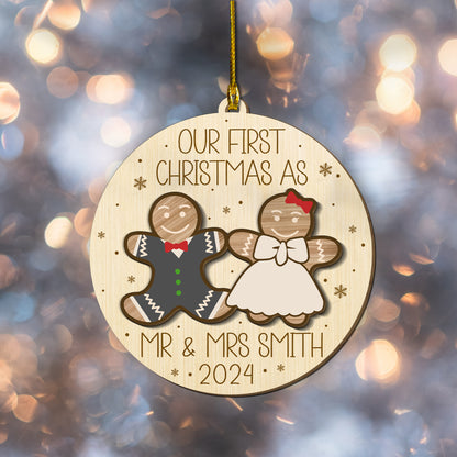 Custom Mr & Mrs Gingerbread 2-Layer Wood Ornament