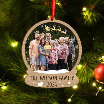 Custom Family Photo Snowball Wood and Acrylic Ornament