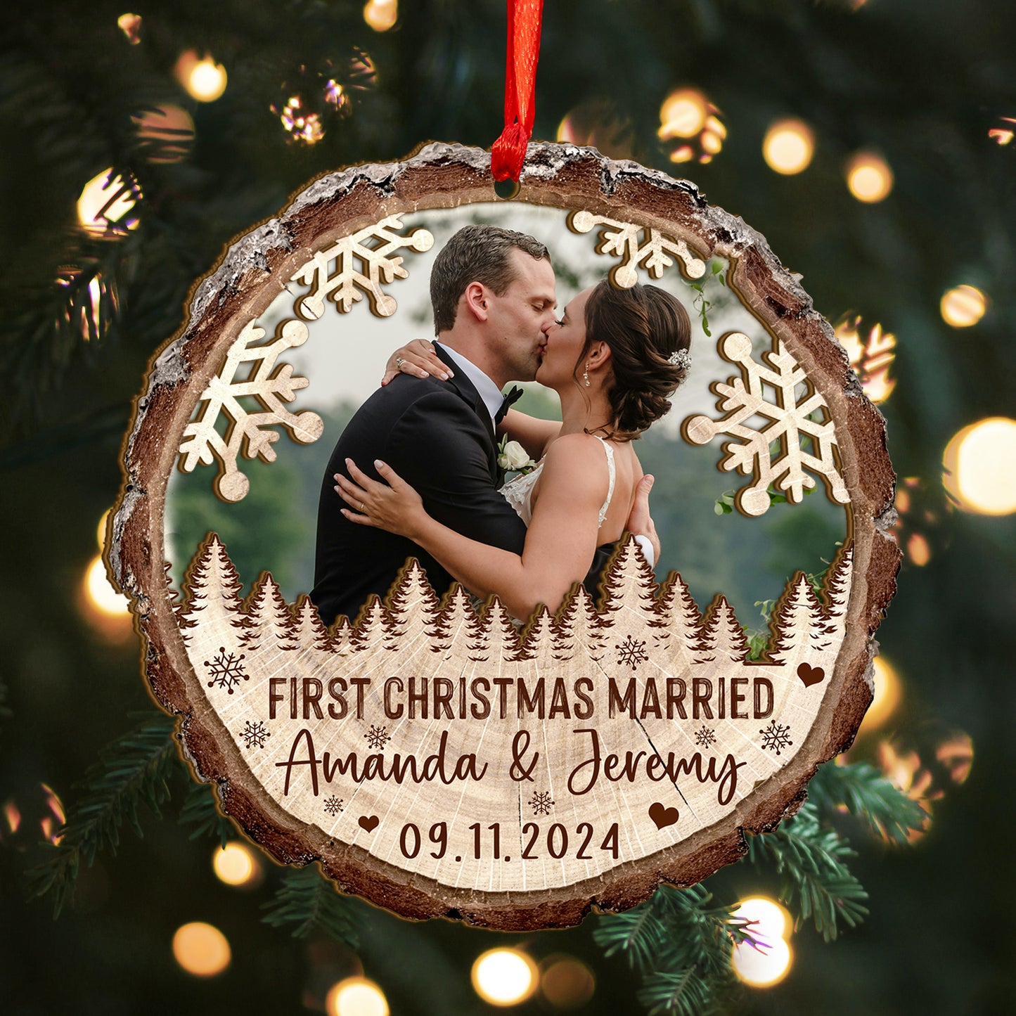 Custom Wedding Photo Wood and Acrylic Ornament