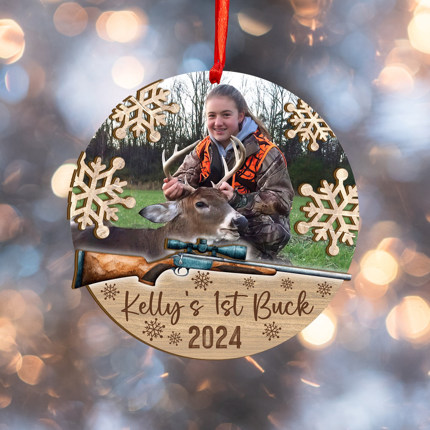 Custom Hunting Photo Borderless Wood and Acrylic Ornament