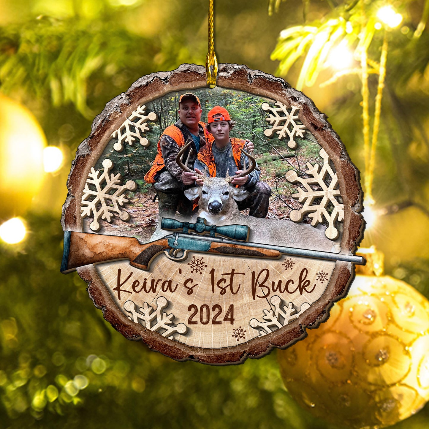 Custom Hunting Photo 2-Layer Wood Slice Ornament