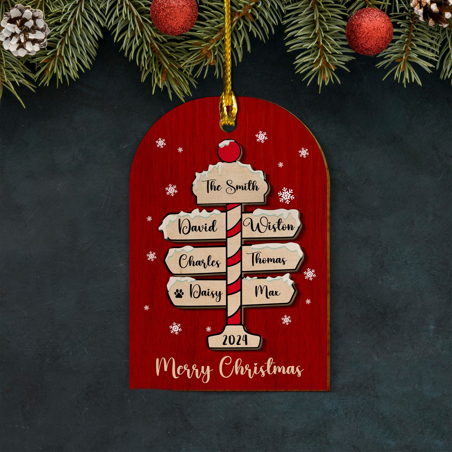 Custom Family Names 2-Layer Wood Ornament