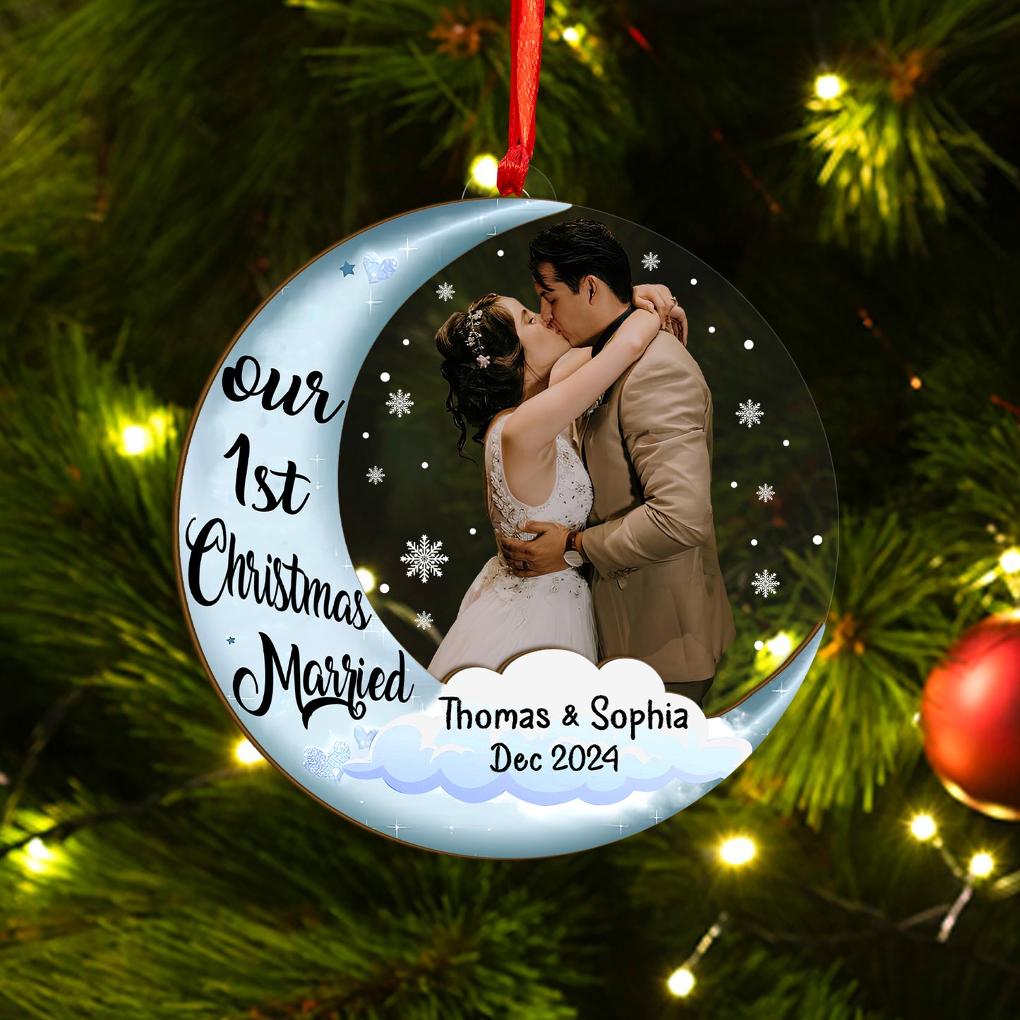 Custom Couple Photo Wood and Acrylic Ornament