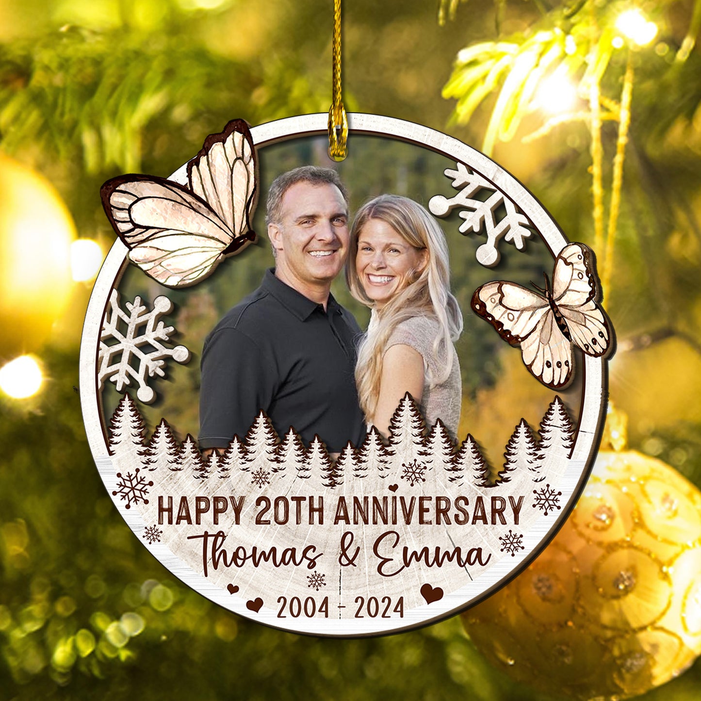 Custom Anniversary Photo 2-Layer Wood Ornament