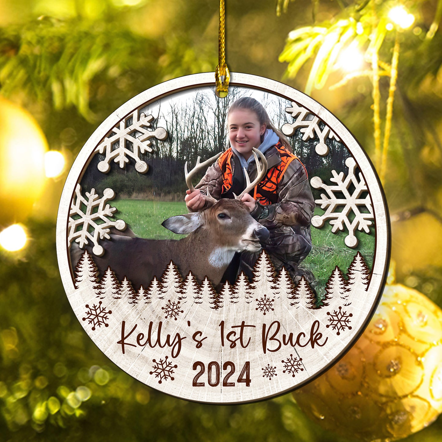 Custom Hunting Photo 2-Layer Wood Ornament