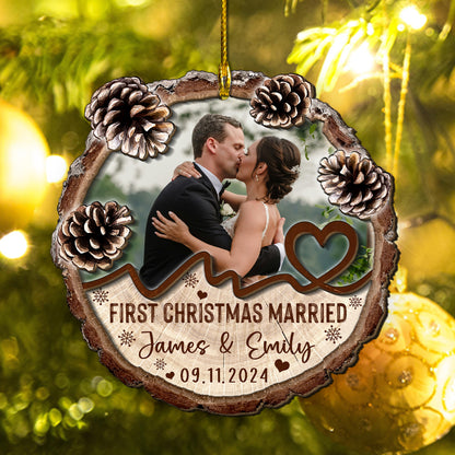 Custom Wedding Photo 2-Layer Wood Slice Ornament