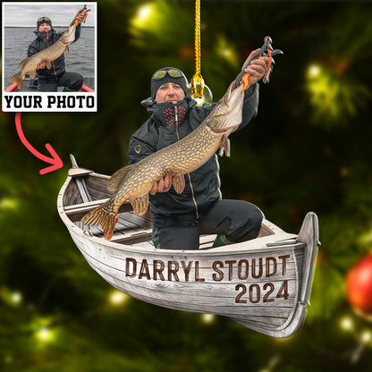 Custom Fishing Photo Vintage Boat Ornament