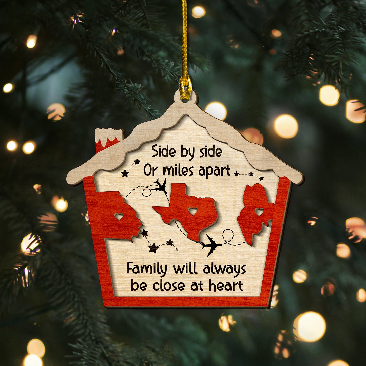 Custom Long Distance Family Christmas 2-Layer Wood Ornament