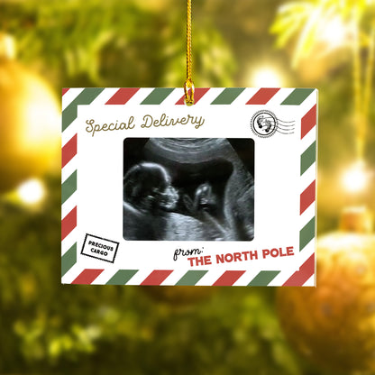 Custom Baby Ultrasound Photo Santa Letter Ornament