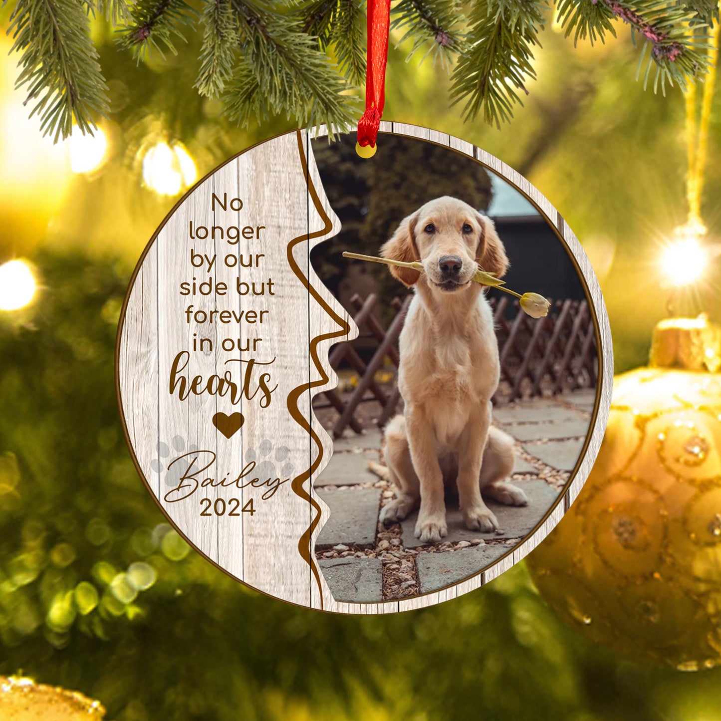 Custom Photo Memorial Dog Wood and Acrylic Ornament