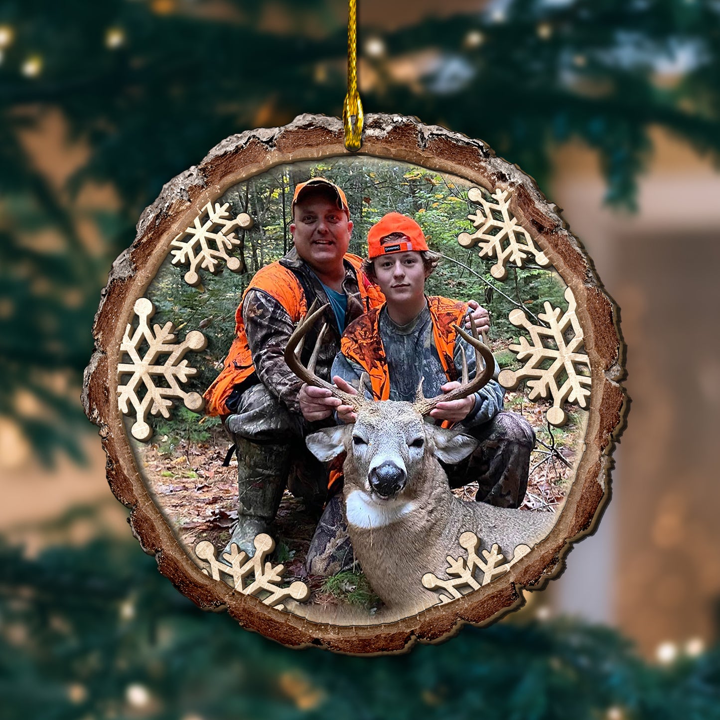 Custom Hunting Photo 2-Layers Wood Ornament