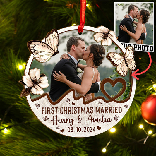 Custom Wedding Photo Wood and Acrylic Ornament