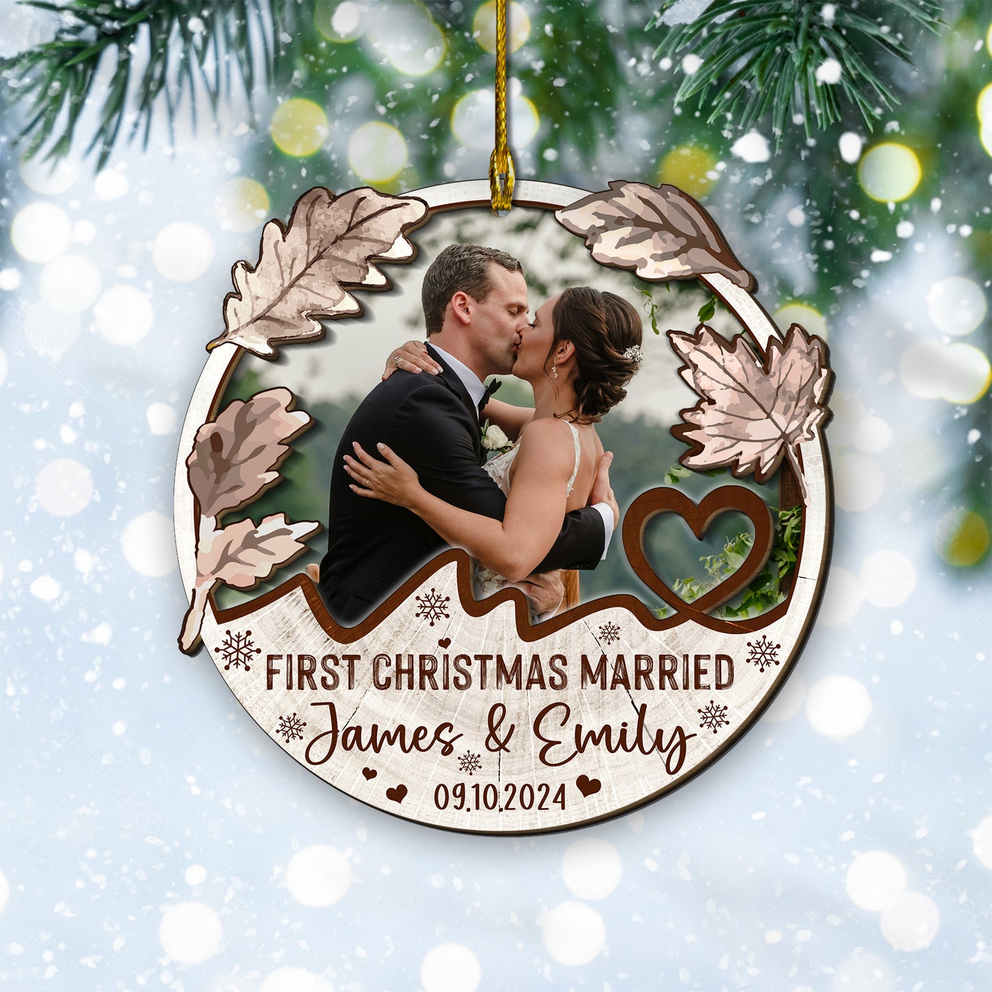 Custom Wedding Photo 2-Layer Wood Ornament