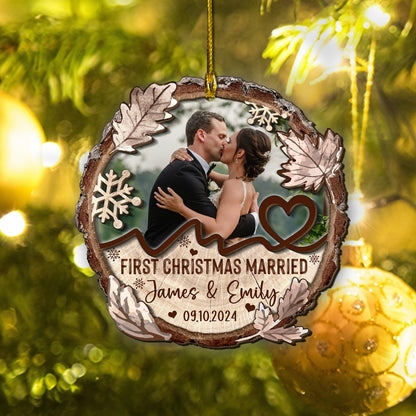 Custom Wedding Photo 2-Layer Wood Ornament