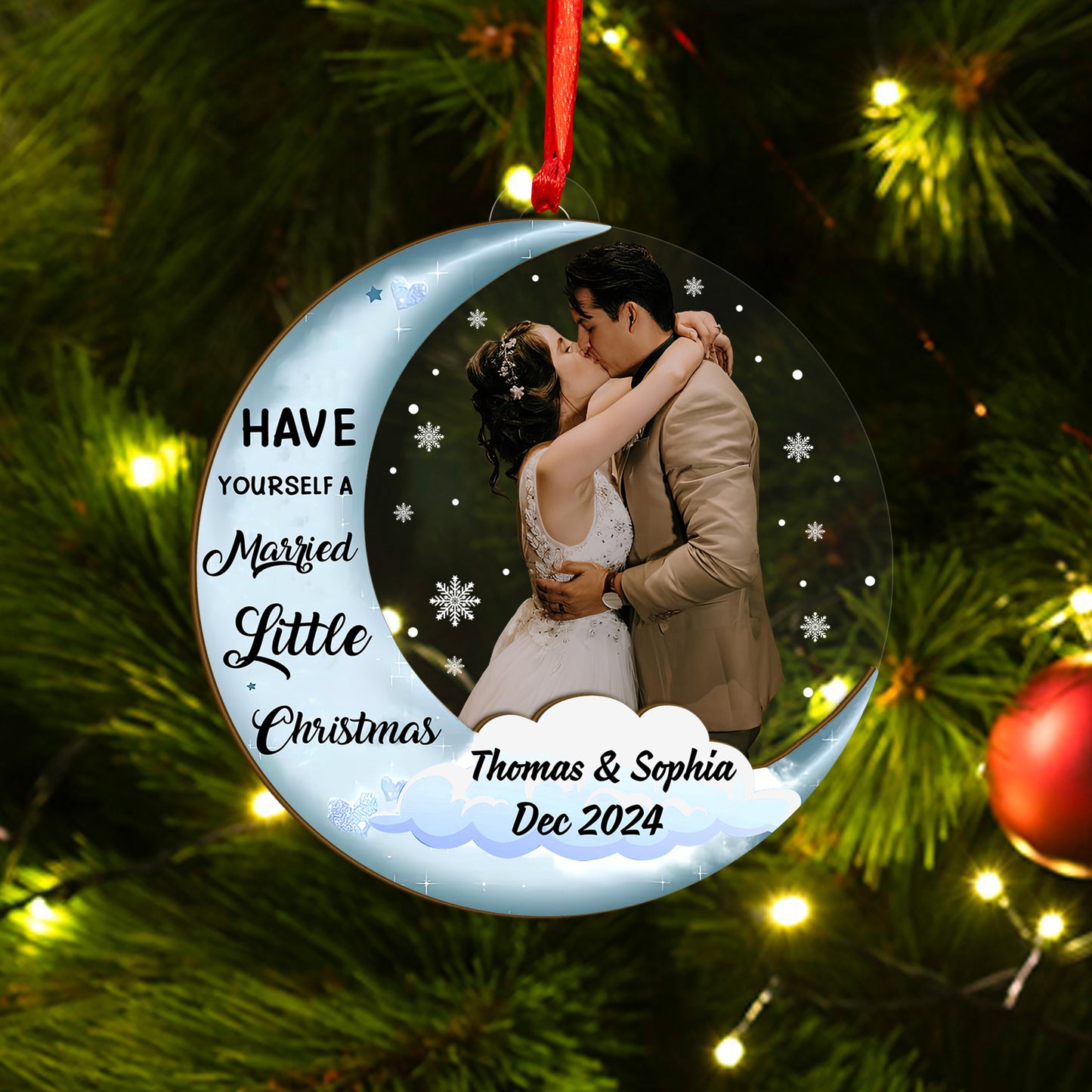 Custom Couple Photo Wood and Acrylic Ornament