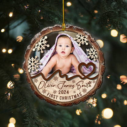 Custom Photo Baby First Christmas 2-Layer Wood Ornament