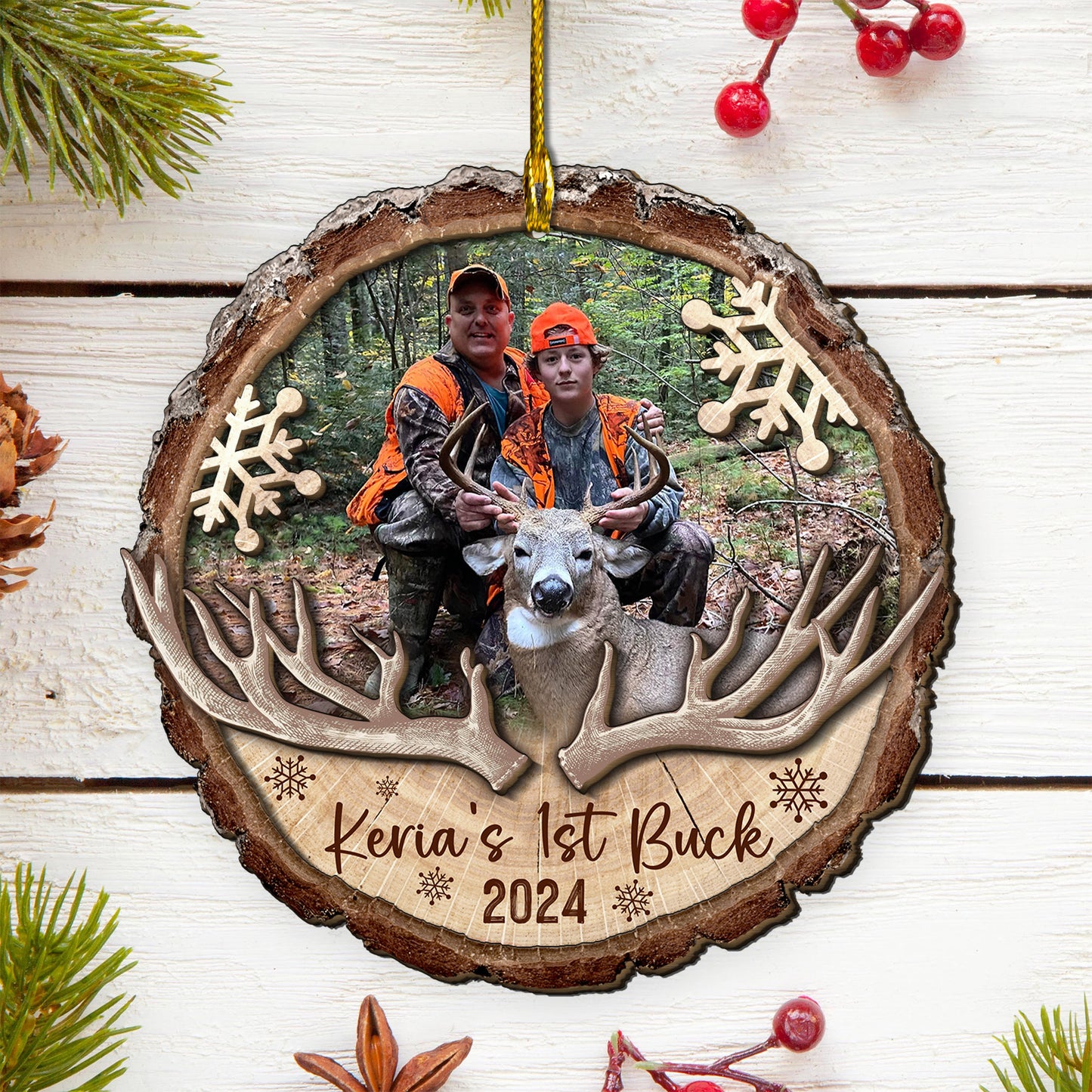 Custom Hunting Photo 2-Layers Wood Ornament