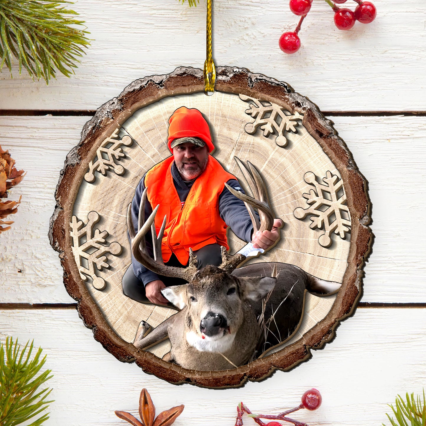 Custom Hunting Photo 2-Layer Wood Ornament