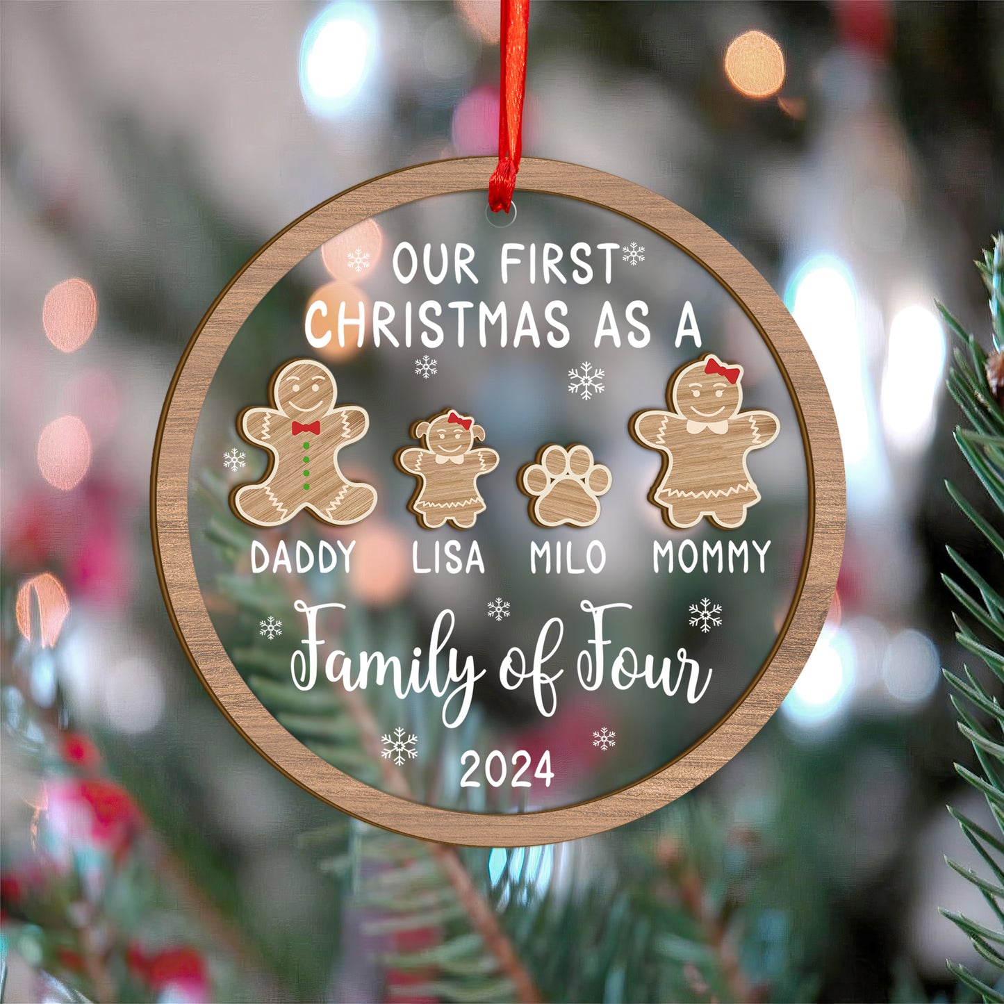 Custom Our First Christmas Gingerbread Wood and Acrylic Ornament