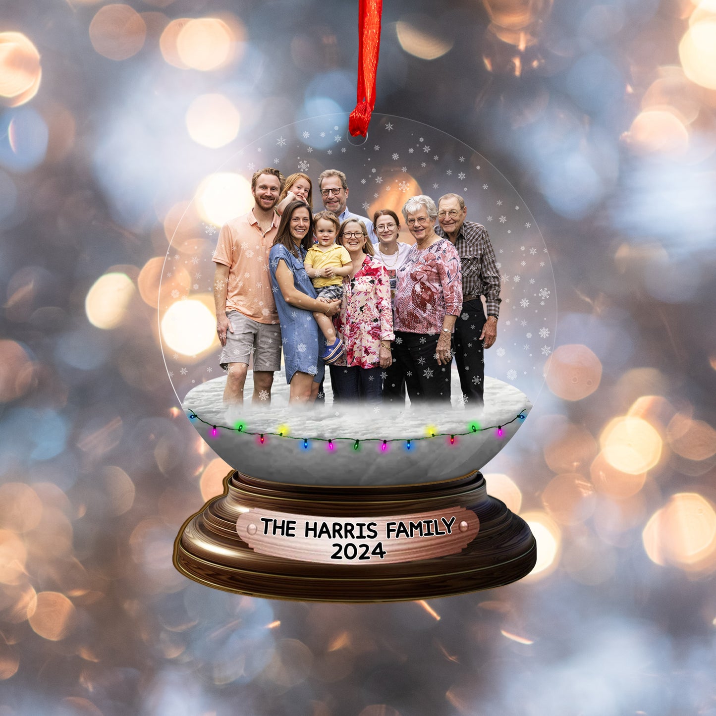 Custom Photo Family Snowball Wood and Acrylic Ornament